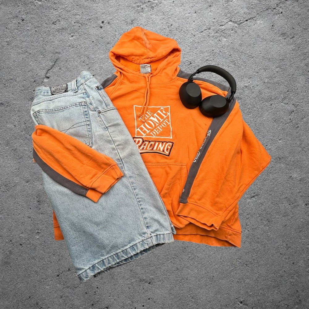Vintage Tony Stewart Home Depot Racing Hoodie Orange Y2K Boxy 2XL Winners Circle